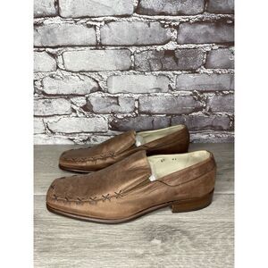 Marco Delli Brown Leather Shimmer Square Toe Loafers Dress Shoes Men Sz 41EU/8US